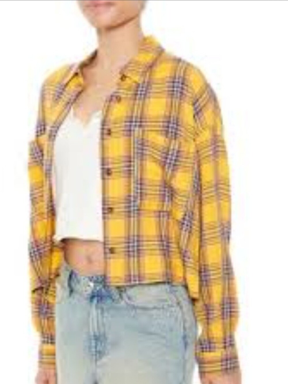 Easel Yellow Navy Plaid Button-Up Shirt